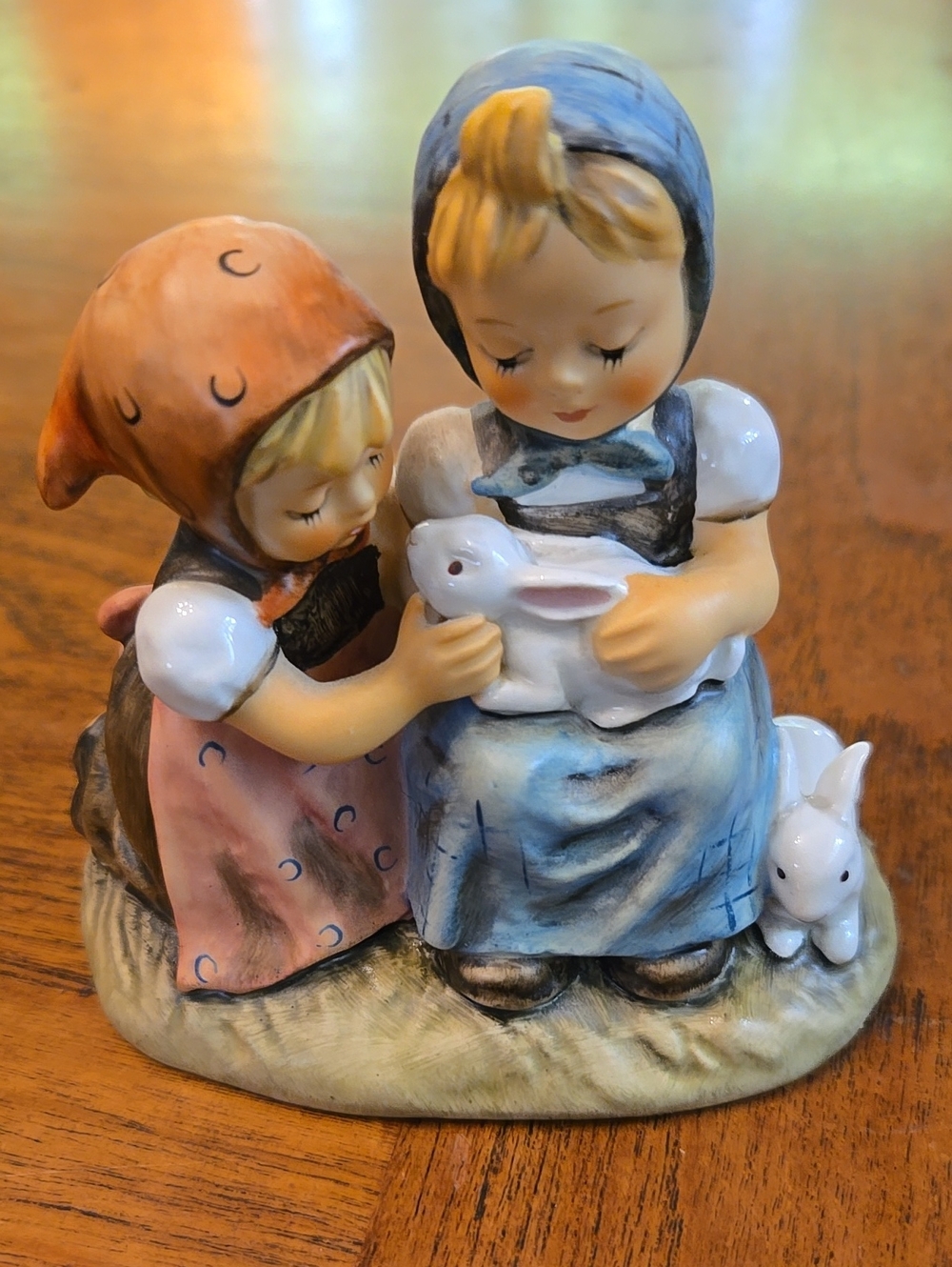 Goebel Porcelain Figurine of Two Girls in Blue and Pink